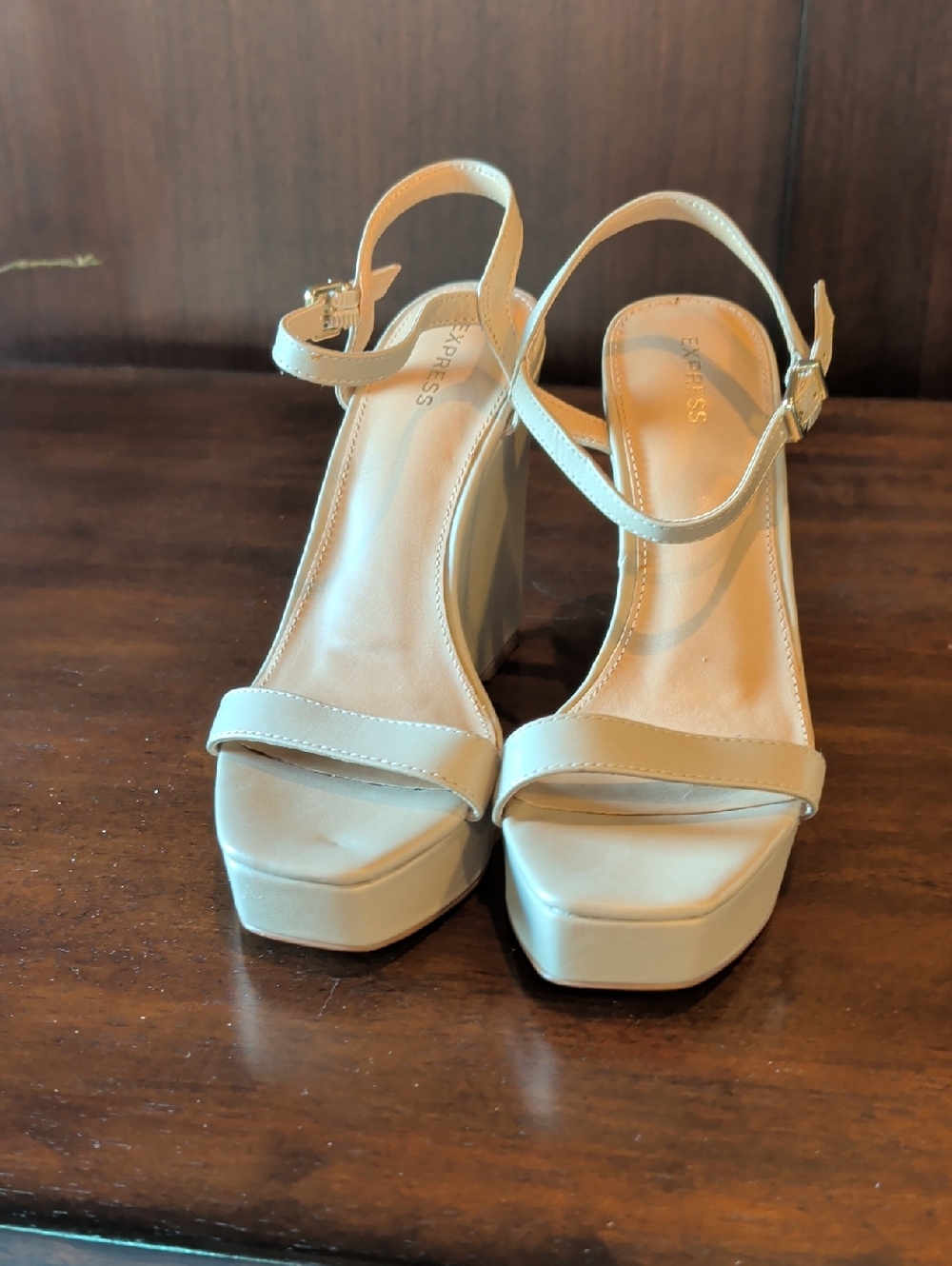 Express Beige Platform Sandals with Ankle Strap